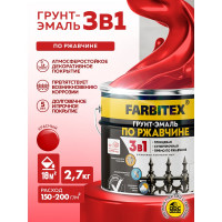 Грунт-эмаль по ржавчине FARBITEX 3в1 красный (2.7 кг) 4300013991