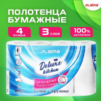 Полотенца бумажные LAIMA Deluxe 3 слоя, 4 рулона по 11 м (отрыв 1/2 листа), 100% целлюлоза 115400