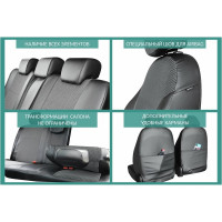 Чехлы на сиденья DEFLY Renault Sandero, 2009-2014, задний ряд 60/40, экокожа черная/жаккард Rn7-2C