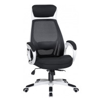 Офисное кресло для руководителей DOBRIN STEVEN WHITE цвет белый пластик, черная ткань  LMR-109BL_W-P_MSH-white