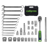 Набор инструментов СИБРТЕХ 1/2", пластиковый кейс, 32 предмета 13393