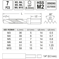 Набор сверел-метчиков YATO М3-М10 7шт HEX YT-44849