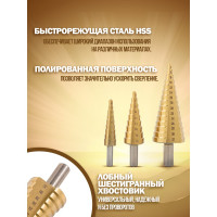 Набор сверл ступенчатых 3 шт, 4-12/4-20/4-32 мм, в кейсе ROCKFORCE RF-44730(48682)