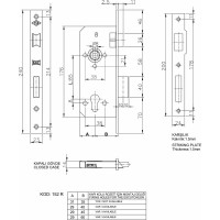Врезной цилиндровый замок для деревянных дверей KALE KILIT 152R, 85BS40, 23NP, w/o SP, w/o Ros, STB 152R4000182