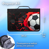 Папка для труда BRAUBERG Black football на молнии, А4, с ручкой, 1 отделение, органайзер 270992