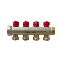 Коллектор с вентильными кранами Imperial 1-1/2-4вых. никелированный (Италия) (40мм) 855.04