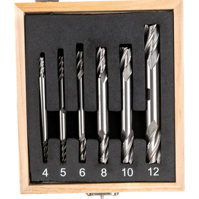 Набор фрез концевых 2-х сторонних по металлу из 6 шт, 4,5,6,8,10,12 мм, Z=4, Р18 CNIC 53666