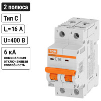 Автоматический выключатель TDM ELECTRIC ВА47-60 2Р 16А 6кА х-ка С SQ0223-0093