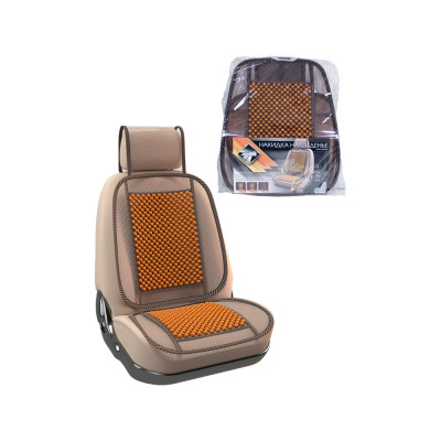 Накидка на сиденье Nova Bright с подголовником деревянные вставки, коричневая, 131х51см 46860