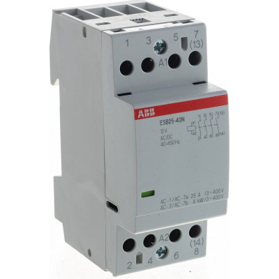 Контактор ABB ESB25-40N-14, модульный, 25А, АС-1, 4НО, катушка, 12В, AC/DC 1SAE231111R1440