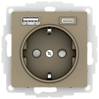 Розетка Systeme Electric Atlasdesign 16а c 2 usb a+c, 5в/2,4а/3,0а, 2x5в/1,5а, механизм, шампань ATN000532