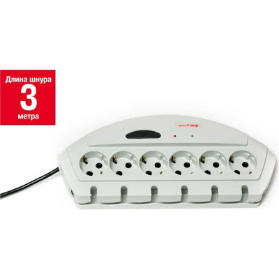 Сетевой фильтр VEKTOR f-50е светло-серый 3м + защита от 380 v 15789