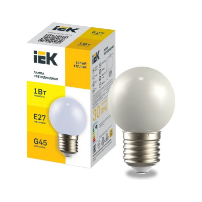Светодиодная декоративная лампа IEK Lighting g45 шар 1вт 230в теплый белый e27 LLE-G45-1-230-WW-E27