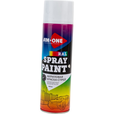 Акриловая краска Aim-one сигнально-белый, глянец, аэрозоль, 600 мл RAL-9003LG