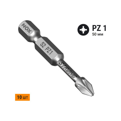 Бита TORSION STRONG PZ1, 50 мм, 10 шт, бокс, E6.3 NOX 337150