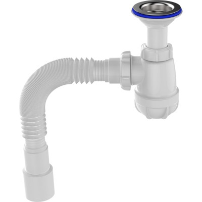 Сифон для умывальника Aquant 1 1/2"х40 с удлинённой горловиной с мет.реш. с г.т. 40x40/50 S0515-35-MR