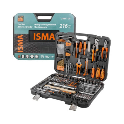 Набор инструментов ISMA 216 предметов 1/4", 1/2" 6 гр ISMA-38841DS(56482)