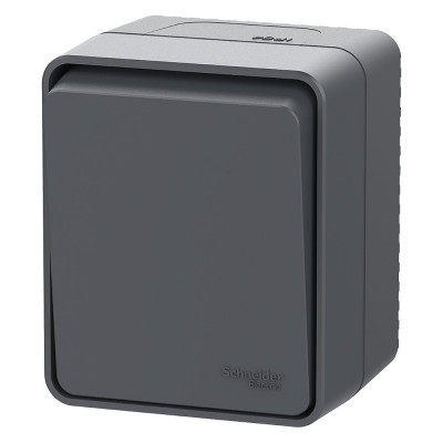 Выключатель 1-клавишный кнопочный Systeme Electric AtlasDesign Profi IP54, 10 АХ, открытой установки, Антрацит ATN544015