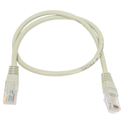 Патч-корд кабель Filum u/utp 5e кат, 0,5м 26awg(7x0,16 мм), чистая медь, pvc, серый FL-U5-C-0,5M