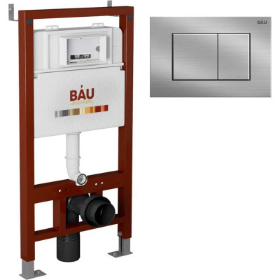 Инсталляция для подвесного унитаза Bauedge клавиша смыва BAU Stil антивандальная, для системы двойного слива, нержавеющая сталь сатин Q111300-Q00009