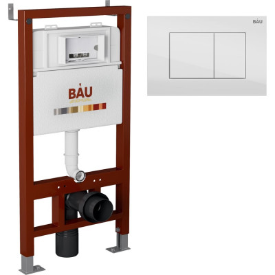 Комплект Bauedge BAU 6 в 1: инсталляция BAU PRO, унитаз подвесной торнадо Bau Dream Hurricane-3, сиденье дюропласт микролифт, клавиша BAU Stil, белый глянец Q111300-BL0001-HQ3-Q00001