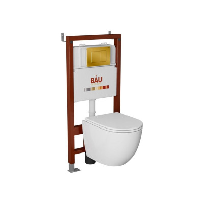 Комплект Bauedge BAU 6 в 1: инсталляция BAU PRO, унитаз подвесной торнадо Bau Dream Hurricane-3, сиденье дюропласт микролифт, клавиша BAU Stil, золото Q111300-BL0001-HQ3-Q00013