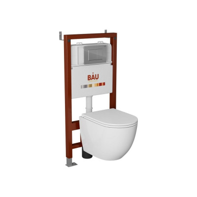 Комплект Bauedge BAU 6 в 1: инсталляция BAU PRO, унитаз подвесной торнадо Bau Dream Hurricane-3, сиденье дюропласт микролифт, клавиша BAU Stil, хром Q111300-BL0001-HQ3-Q00002