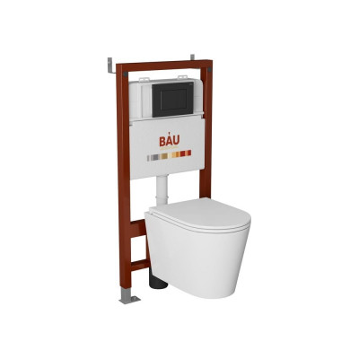 Комплект Bauedge BAU 6 в 1: инсталляция BAU PRO, унитаз подвесной торнадо Bau Nimb Hurricane-2, сиденье дюропласт микролифт, клавиша BAU Stil, черный матовый Q111300-BK0001-HQ2-Q00003