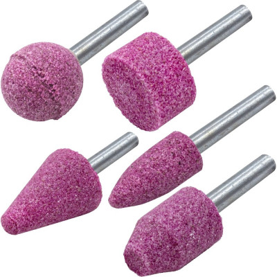 Набор шлифовальных камней оксид алюминия, хвостовик 6 мм, 24x37, 24x13, 23x23, 18x26, 12x25 мм, 5 шт РемоКолор 31-3-006