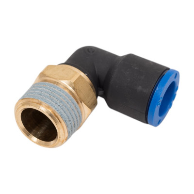 Фитинг цанговый угловой 10 мм с наружной металлической резьбой R3/8 CDC Pneumatics PL 1003