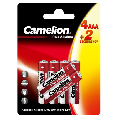 Батарейки Camelion New plus alkaline 4+2 lr03 (4+2lr03-bp, 1.5в) 6 шт блистер 15307