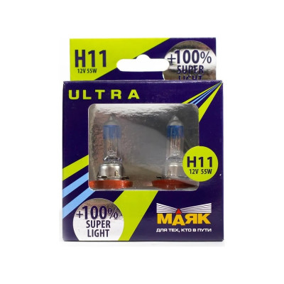 Автомобильная лампа МАЯК Н11 12V 55W PGJ19-2 Super Light +100% ULTRA 82110SL+100