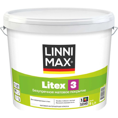 Краска водно-дисперсионная для внутренних работ LINNIMAX Litex 3 База 1, 9 л 948105685