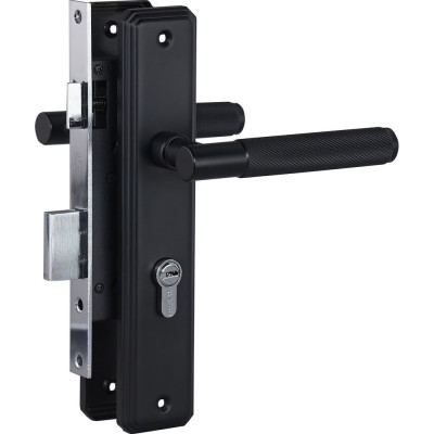 Врезной замок БУЛАТ ЗВ4-1.70.02.02 Ферона с ручкой, черный, 5 перфорированных ключа 15408