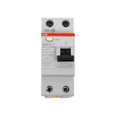 Выключатель дифференциального тока ABB /УЗО/ 2п 25А 30мА FH202 2CSF202002R1250