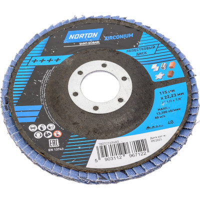 Круг лепестковый конический 115 мм, Р40, цирконий NORTON 78072749683