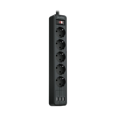 Сетевой фильтр QUMO Power Bar 5SP4U P-0005, 5 розеток, 2500 Вт, 10A, кабель 2м 3*1 мм чистая медь, пожаробезопасный пластик, евровилка, 3 USB порта 3,1A суммарно 42090