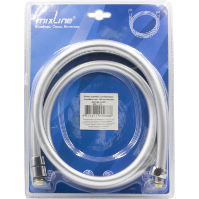 Шланг душевой MIXLINE 150 см имп/кон, силиконовый, серебристый MIX-7-150 ЛЮКС (блистер) 553189