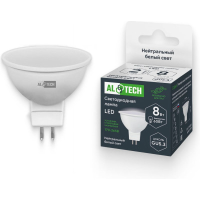 Лампочка светодиодная ALTECH LED MR16-8W-840-GU5.3 8Вт софит нейтральный белый свет 4673758071101