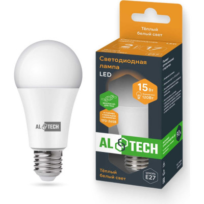 Лампочка светодиодная ALTECH LED Р60-15W-830-E27 15Вт груша теплый белый свет 4673758070265