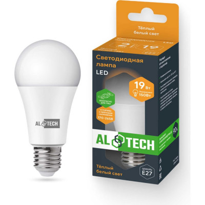 Лампочка светодиодная ALTECH LED Р60-19W-830-E27 19Вт груша теплый белый свет 4673758070326