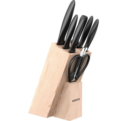 Набор из 5 ножей, мусата, ножниц и подставки Samura MOJO 10,23,48,55,85 чёрный SMJ-0280B/K