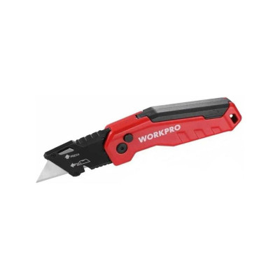 Нож алюминиевый складной WORKPRO быстрое открытие, красный WP211026