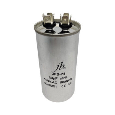 Конденсатор пусковой JB Capacitors 20мкФ, 450В, 55х110, JFS-24 (CBB65) Алюминевый корпус (клеммы), JFS24A6206J000000B-328