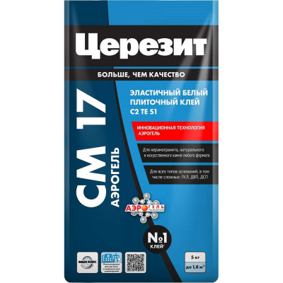 Эластичный плиточный клей Церезит СM17 АЭРОГЕЛЬ 5 кг, для крупноформатного керамогранита 3040022