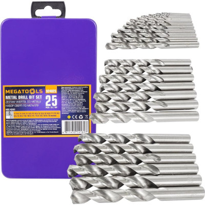 Сверла по металлу MEGATOOLS набор 25 предметов (1-13 мм) MT-924U25(60709)