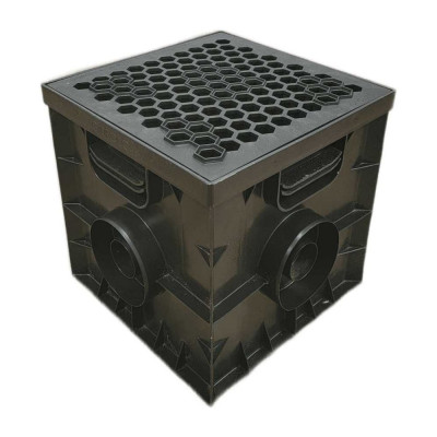 Дождеприемник Gidrolica 300x300 мм в сборе с чугунной решеткой СОТЫ под трубу Ø 110 мм 2305/3