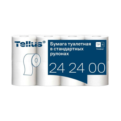 Туалетная бумага (Tork) T4 в стандартных рулонах Tellus белая, категории Комфорт, 56 рулонов в коробе, 8 рулонов в упак., по 16 метров, 3 слоя, 7 упаковок 242400_