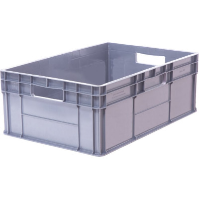 Ящик полимерный Тара.ру 600х400х220 стенки сплошные, дно гладкое, 2 открытые ручки, серый 32478