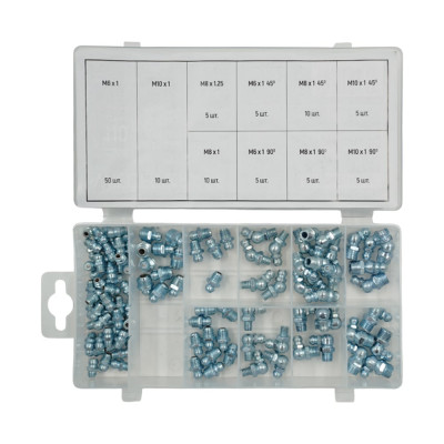 Набор фитингов для пресс-масленок WIEDERKRAFT металлический ниппель, 110 шт. WDK-214053